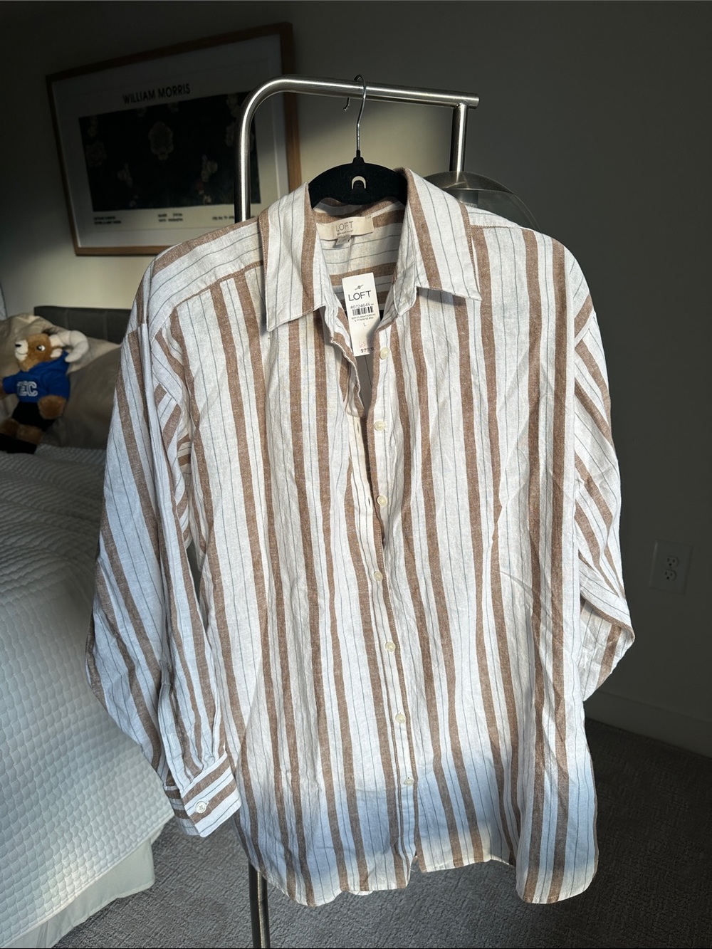 LOFT Women’s Brown & White Vertical Stripe Button-Down Shirt